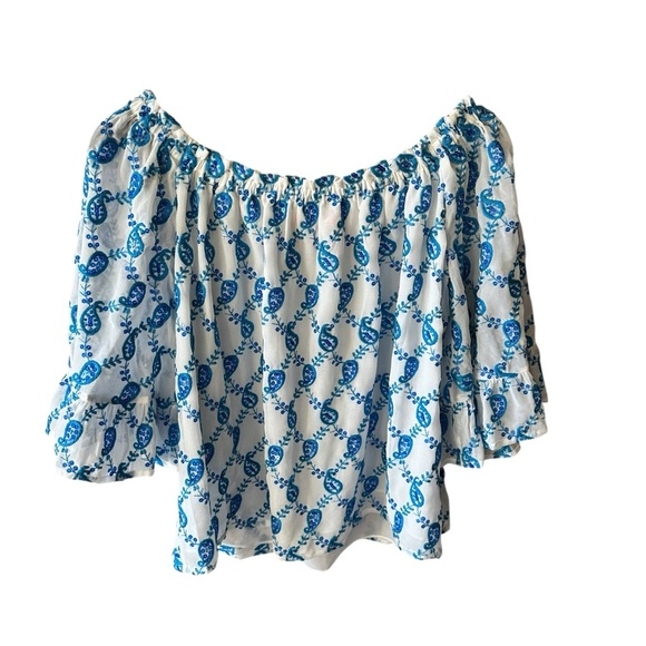 Lilly Pulitzer Alva Baha Blue Paisley Size Medium‎ Off Shoulder Preppy Summer - Picture 3 of 5